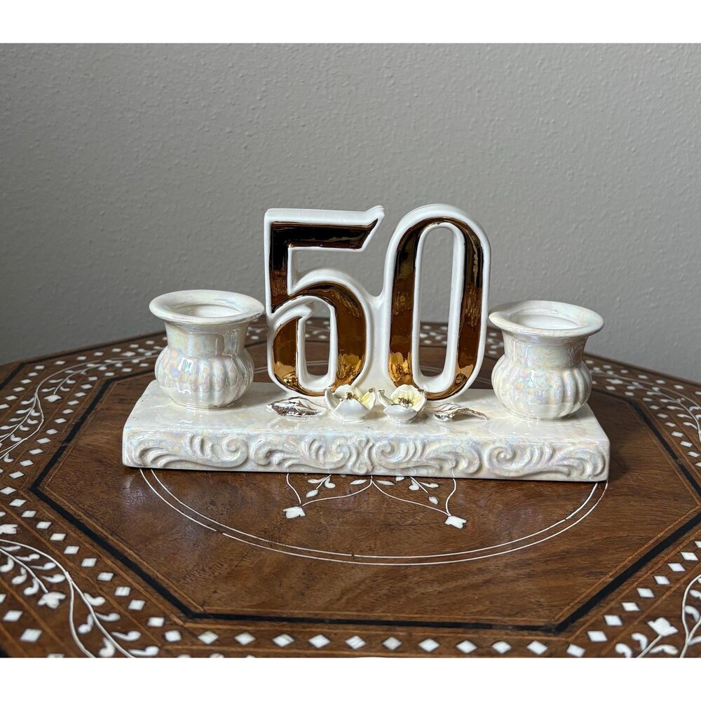 Vintage 50th Wedding Anniversary Candle Holder Lusterware